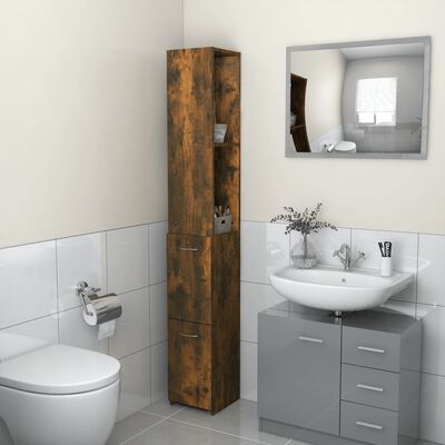 vidaXL Armoire de bain chêne fumé 25x26,5x170 cm bois d'ingénierie