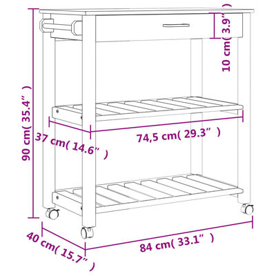 vidaXL Chariot de cuisine MONZA 84x40x90 cm bois massif de pin