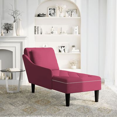 vidaXL Fauteuil long avec coussin et accoudoir droit rouge bordeaux