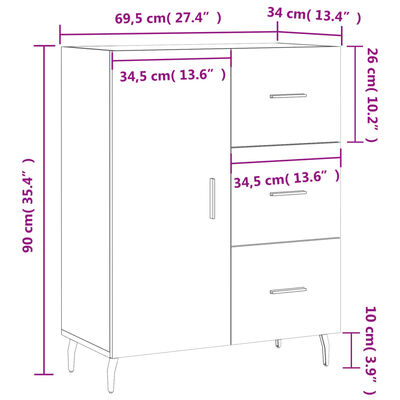 vidaXL Buffet blanc 69,5x34x90 cm bois d'ingénierie