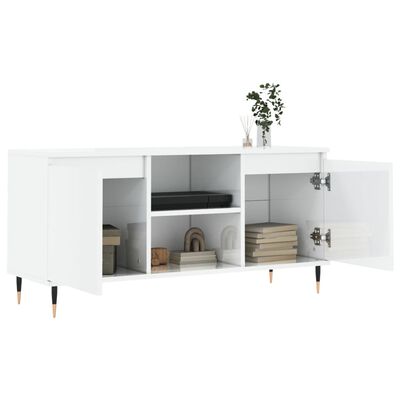 vidaXL Meuble TV blanc brillant 104x35x50 cm bois d'ingénierie