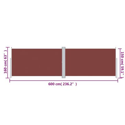 vidaXL Auvent latéral rétractable Marron 160x600 cm