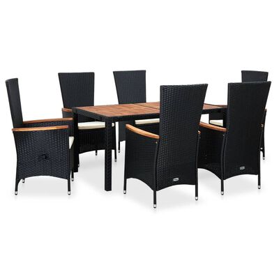 vidaXL Ensemble à manger d'extérieur 7pcs Résine tressée acacia Noir