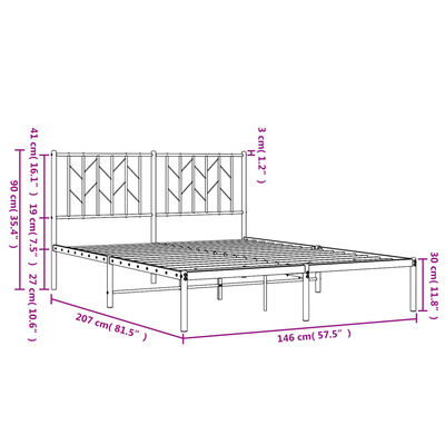 vidaXL Cadre de lit métal sans matelas avec tête de lit noir 140x200cm