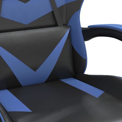 vidaXL Chaise de jeu pivotante et repose-pied Noir et bleu Similicuir