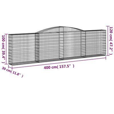 vidaXL Paniers à gabions arqués 4 pcs 400x30x100/120 cm Fer galvanisé