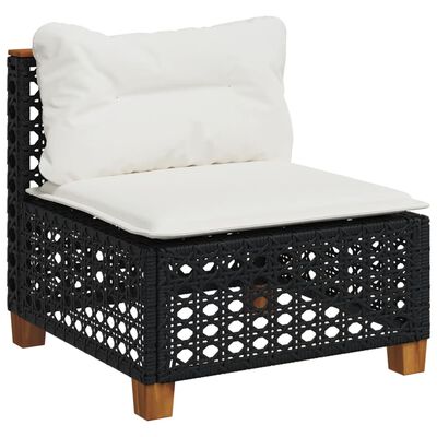 vidaXL Salon de jardin 9 pcs avec coussins noir résine tressée