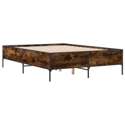 vidaXL Cadre de lit chêne fumé 140x190 cm bois d'ingénierie et métal