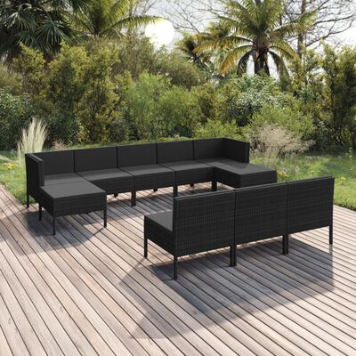 vidaXL Salon de jardin 10 pcs avec coussins Résine tressée Noir