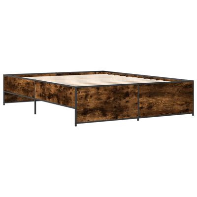 vidaXL Cadre de lit chêne fumé 140x200 cm bois d'ingénierie et métal