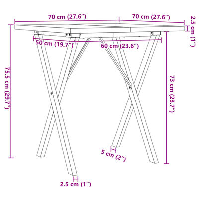 vidaXL Table à manger cadre en X 70x70x75,5cm bois de pin massif fonte