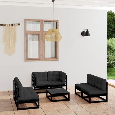 vidaXL Salon de jardin 7 pcs avec coussins Bois de pin massif