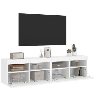 vidaXL Meubles TV muraux avec lumières LED 2 pcs blanc 80x30x40 cm