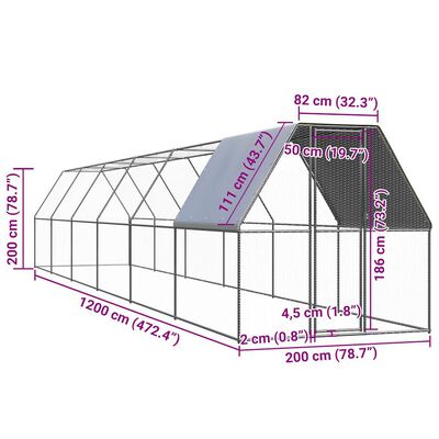 vidaXL Poulailler 2x12x2 m acier galvanisé