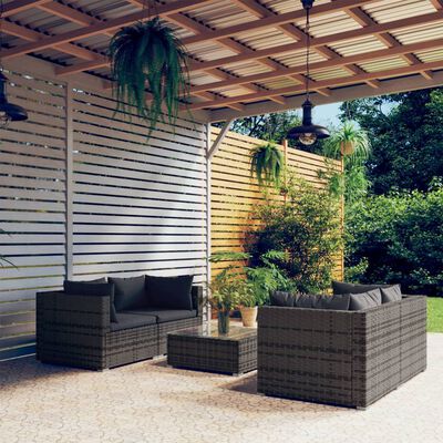 vidaXL Salon de jardin 5 pcs avec coussins Résine tressée Gris