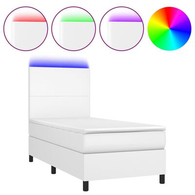 vidaXL Sommier à lattes de lit avec matelas et LED Blanc 90x200 cm