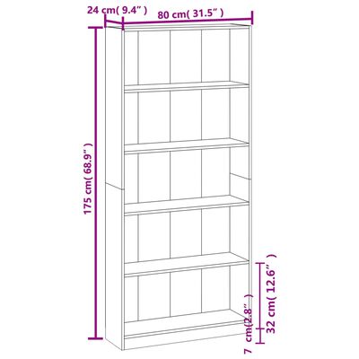 vidaXL Bibliothèque 5 niveaux Chêne fumé 80x24x175cm Bois d'ingénierie