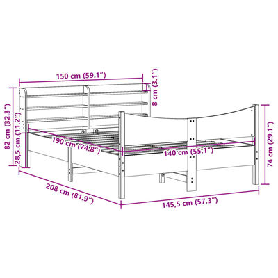 vidaXL Cadre de lit avec tête de lit 140x190 cm bois de pin massif