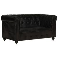 vidaXL Canapé Chesterfield à 2 places Noir Cuir véritable