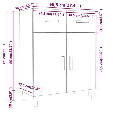 vidaXL Buffet Noir 69,5x34x89 cm Bois d'ingénierie