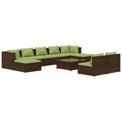 vidaXL Salon de jardin 10 pcs avec coussins marron résine tressée