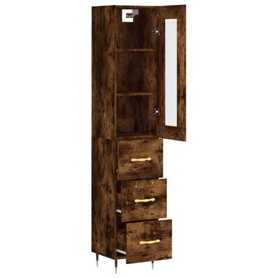 vidaXL Buffet haut Chêne fumé 34,5x34x180 cm Bois d'ingénierie