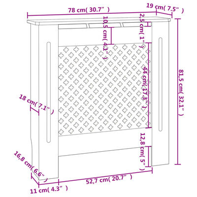 vidaXL Cache-radiateur MDF Blanc 78 cm