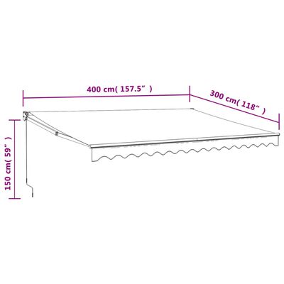 vidaXL Auvent rétractable crème 4x3 m tissu et aluminium