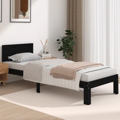 vidaXL Cadre de lit Noir Bois massif 75x190 cm Petit simple