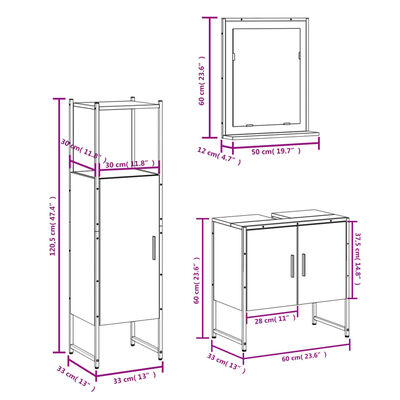 vidaXL Ensemble d'armoires salle de bain 3 pcs noir bois d'ingénierie