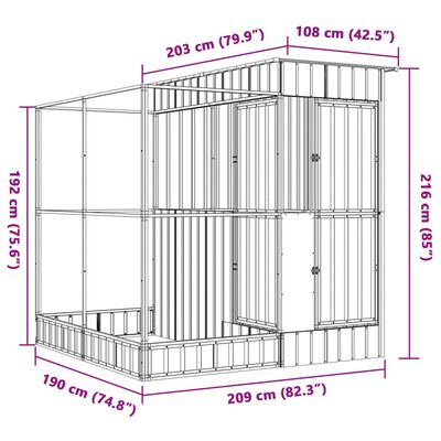 vidaXL Volière avec extension argenté 209x203x216 cm acier