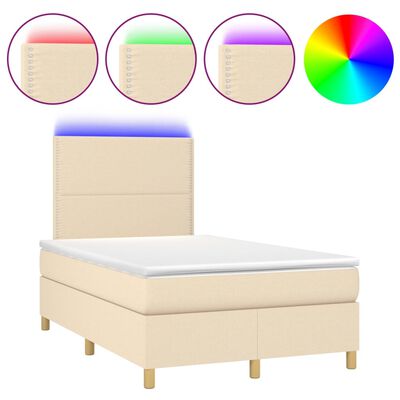 vidaXL Sommier à lattes de lit et matelas et LED Crème 120x200cm Tissu