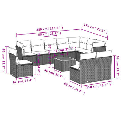 vidaXL Salon de jardin et coussins 11 pcs mélange beige résine tressée