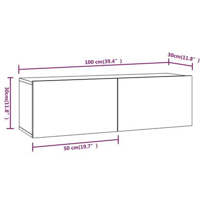 vidaXL Meubles TV muraux 4 pcs Blanc brillant 100x30x30 cm