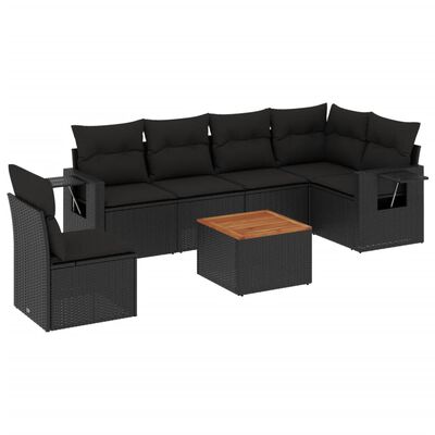 vidaXL Salon de jardin 7 pcs avec coussins noir résine tressée