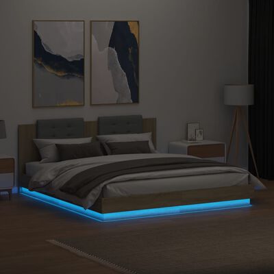 vidaXL Cadre de lit tête de lit et lumières LED chêne sonoma 180x200cm