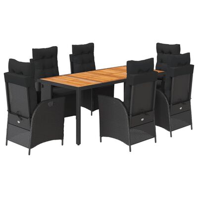 vidaXL Ensemble à manger de jardin coussins 7pcs Noir Résine tressée