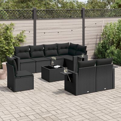 vidaXL Salon de jardin 9 pcs avec coussins noir résine tressée