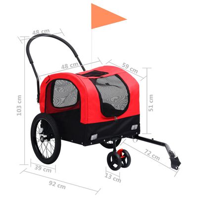 vidaXL Remorque de vélo pour chiens et poussette 2-en-1 rouge et noir