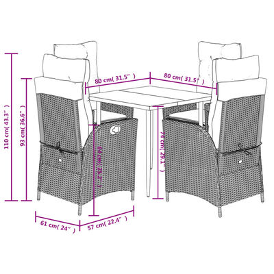 vidaXL Ensemble à manger de jardin avec coussins 5pcs Beige poly rotin