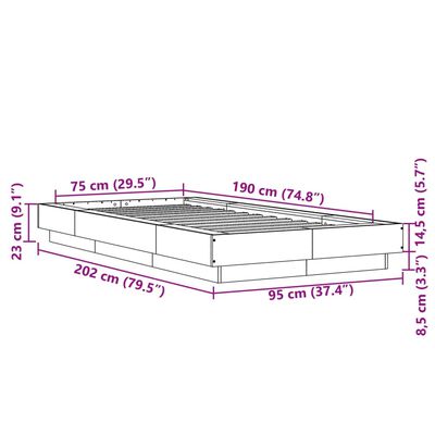 vidaXL Cadre de lit avec lumières LED chêne sonoma 75x190 cm