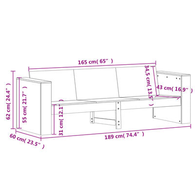 vidaXL Canapé de jardin 3 places blanc 189x60x62 cm bois de pin massif