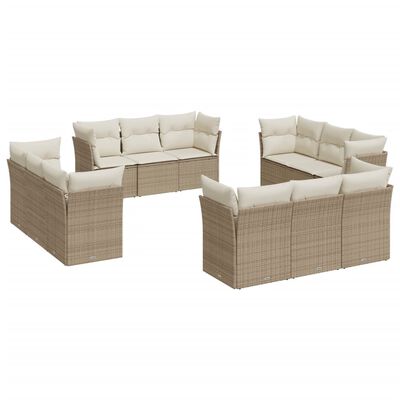 vidaXL Salon de jardin avec coussins 12 pcs beige résine tressée