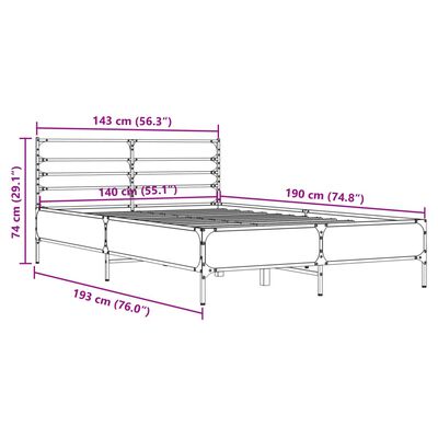 vidaXL Cadre de lit sans matelas sonoma gris 140x190 cm