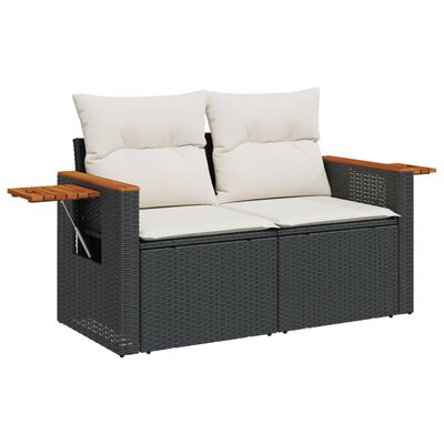 vidaXL Salon de jardin 9 pcs avec coussins noir résine tressée