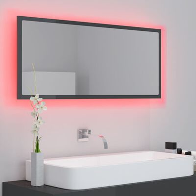 vidaXL Miroir LED salle de bain Gris brillant 100x8,5x37 cm Acrylique