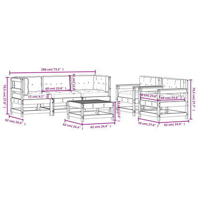 vidaXL Salon de jardin 6 pcs avec coussins bois massif