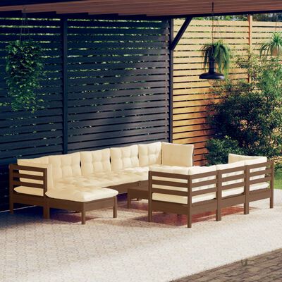 vidaXL Salon de jardin 11 pcs avec coussins Marron miel Bois de pin