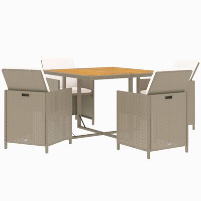 vidaXL Ensemble à manger de jardin et coussins 5 pcs Poly rotin Beige