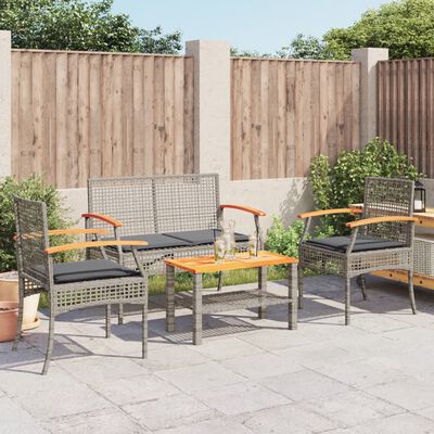 vidaXL Salon de jardin 4 pcs avec coussins Gris Résine tressée